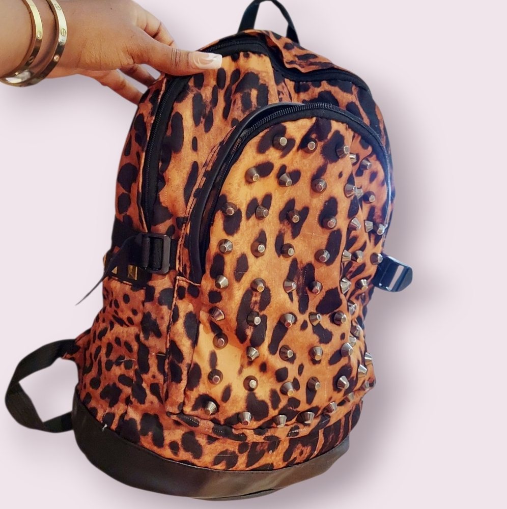 Leopard Print Backpack with Studs